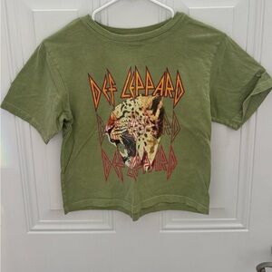 DEF LEPPARD Green Cropped Graphic T-Shirt Size XS